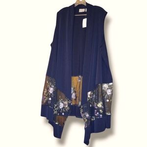 Susan Graver Women's Plus Size  sheer  embroidered sleeveless layering vest 2X